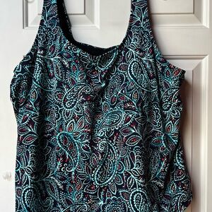 L.L. Bean Black Tankini with Teal and Red Paisley Print
